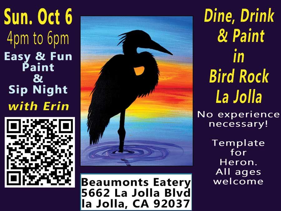 Paint Sip Eat & Enjoy the late afternoon at Beaumonts Birdrock La Jolla with Erin