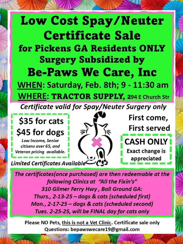 Low Cost Spay\/Neuter Certificate Sale