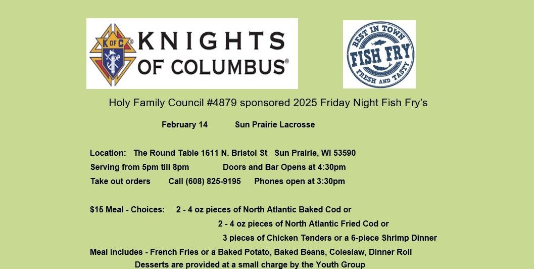 Fish Fry - Hosted by KoC Council 4879 - Benefitting Sun Prairie Lacrosse