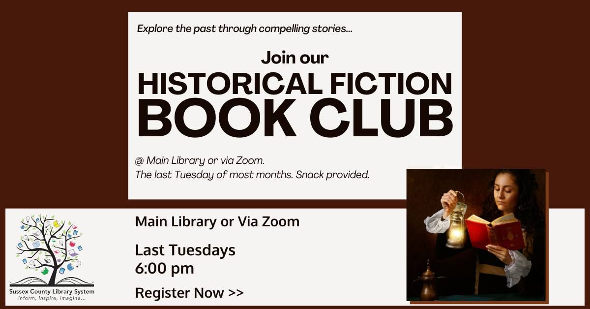 Historical Fiction Book Club @ Main Library and via Zoom