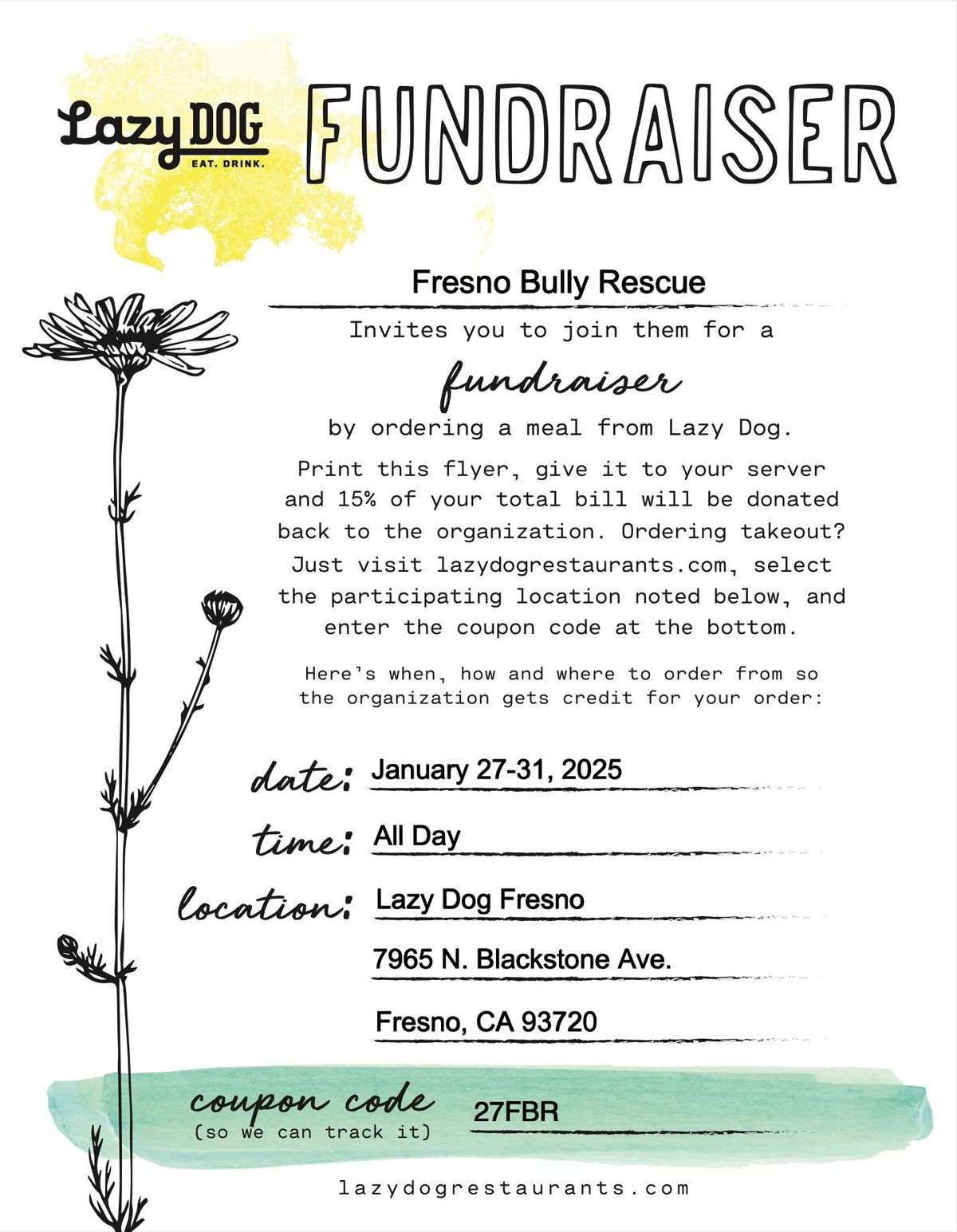 Lazy Dog Restaurant & Bar Fundraiser for Fresno Bully Rescue