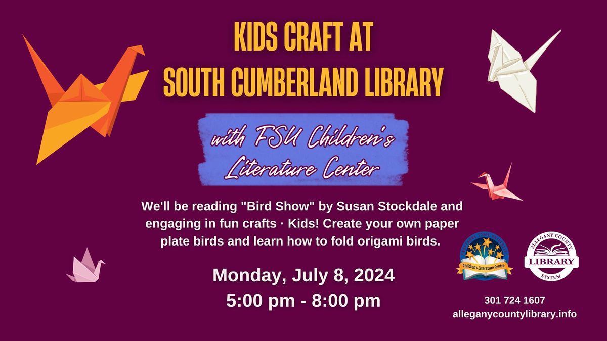 Kids Craft with FSU Children's Literature Center at South Cumberland Library