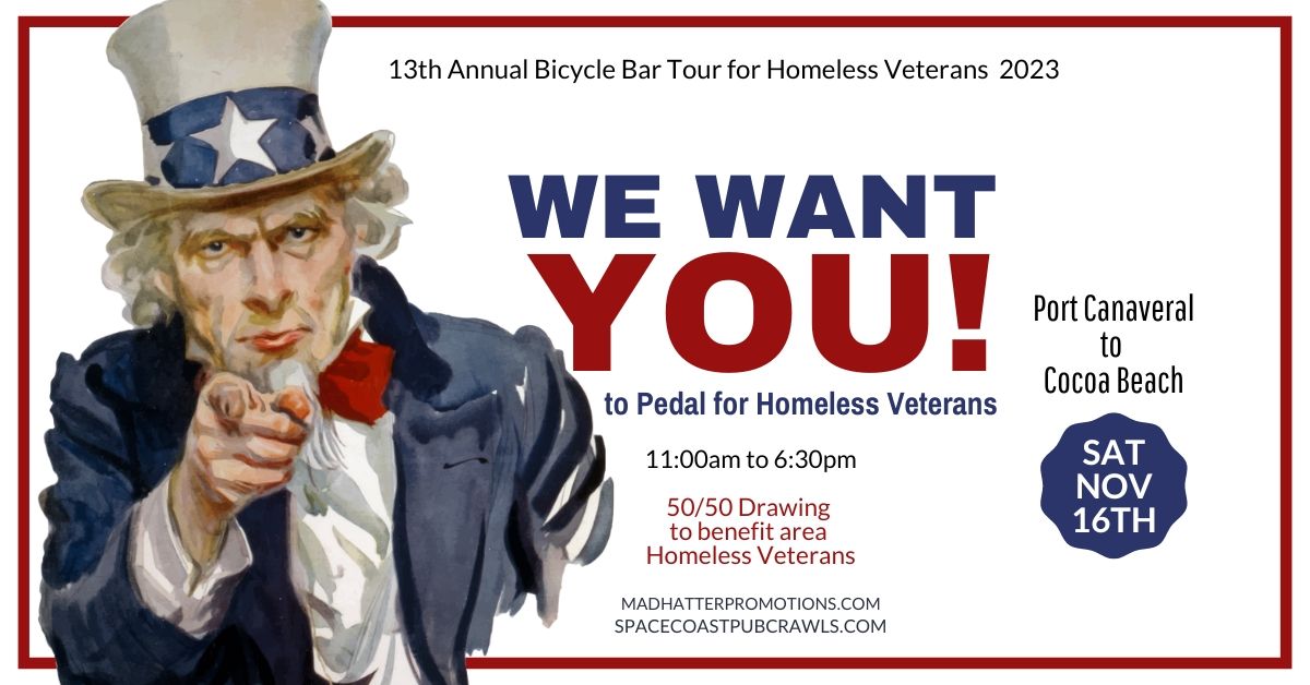 13th Annual Bicycle Bar Tour for Homeless Veterans 2024, Saturday, November 16th, 11 am to 6:30 pm