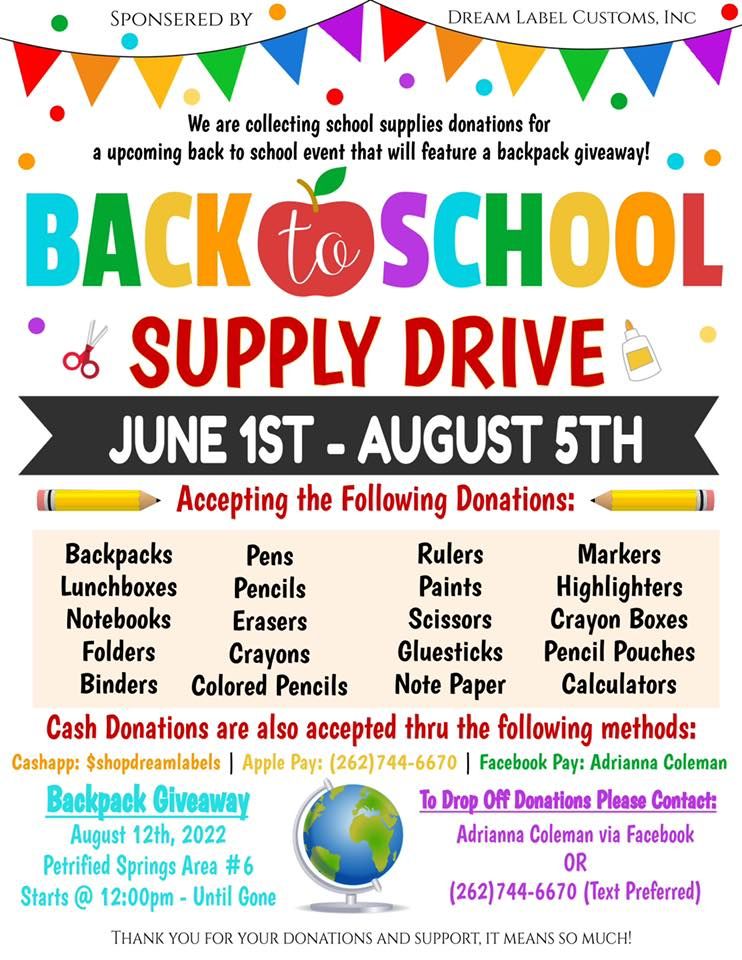 Back to School Supply Drive, Kenosha, 12 August 2022