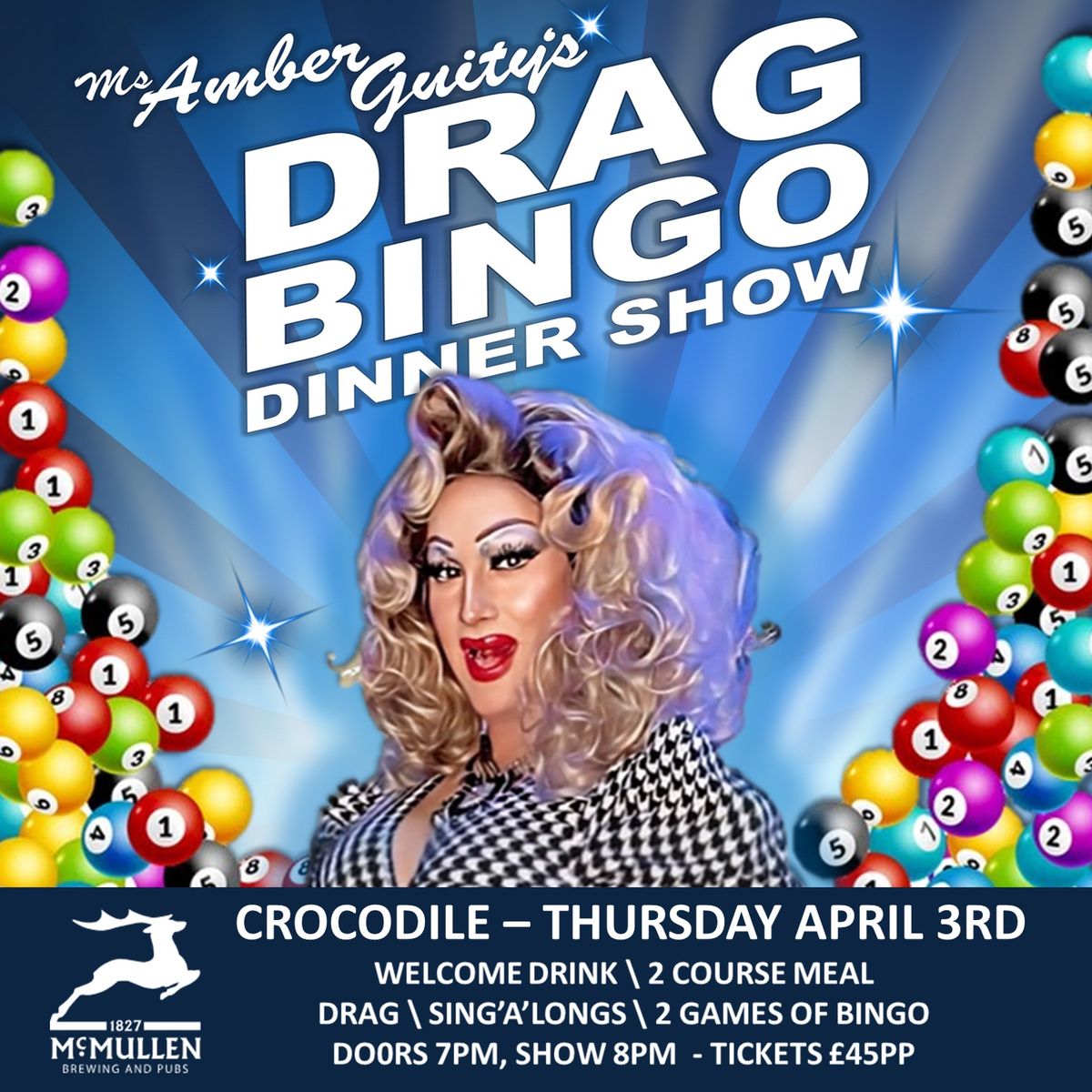 Ms Amber Guity\u2019s Drag Bingo Dinner Show @ Crocodile, Cheshunt 03\/04\/25