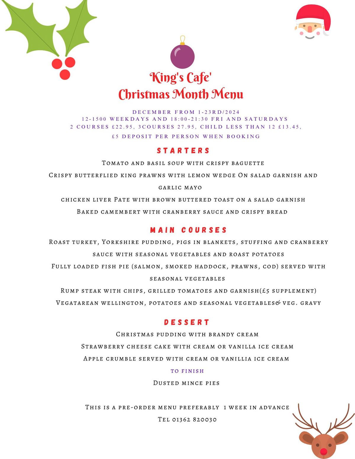 Christmas month menu