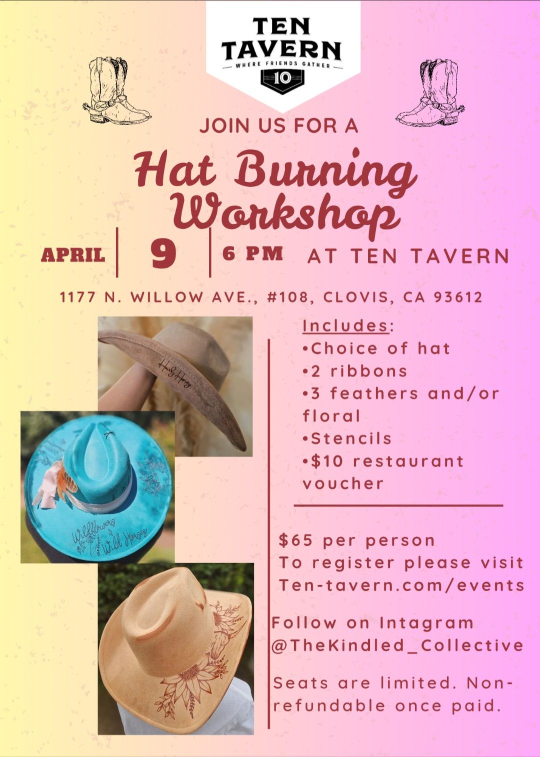 \ud83d\udd25 Hat Burning Workshop with the Kindled Collective \u2013 Craft Your Signature Style! \ud83d\udd25