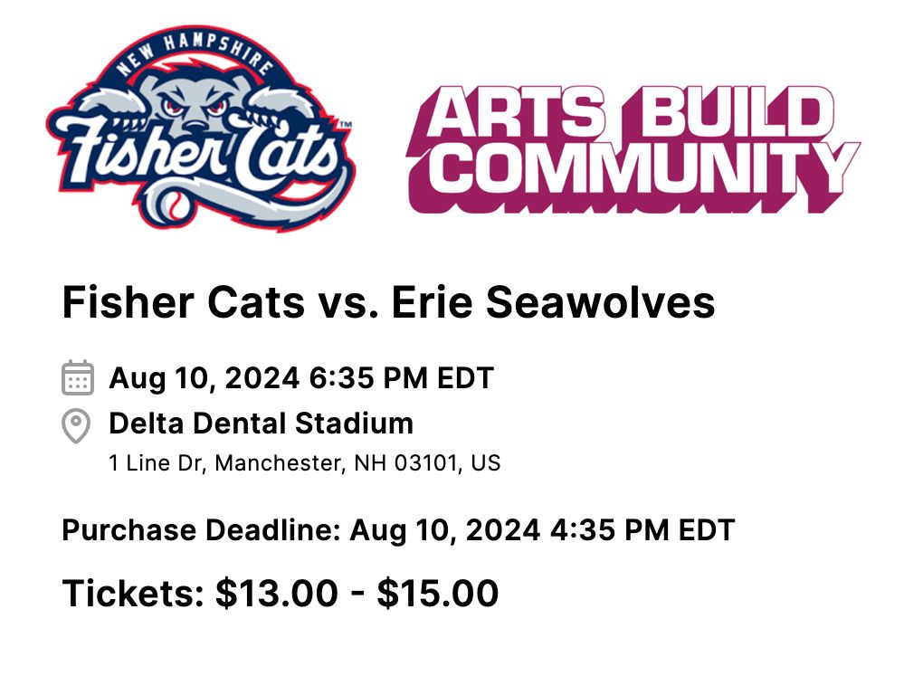 Fundraiser for Arts Build Community w\/ NH Fisher Cats