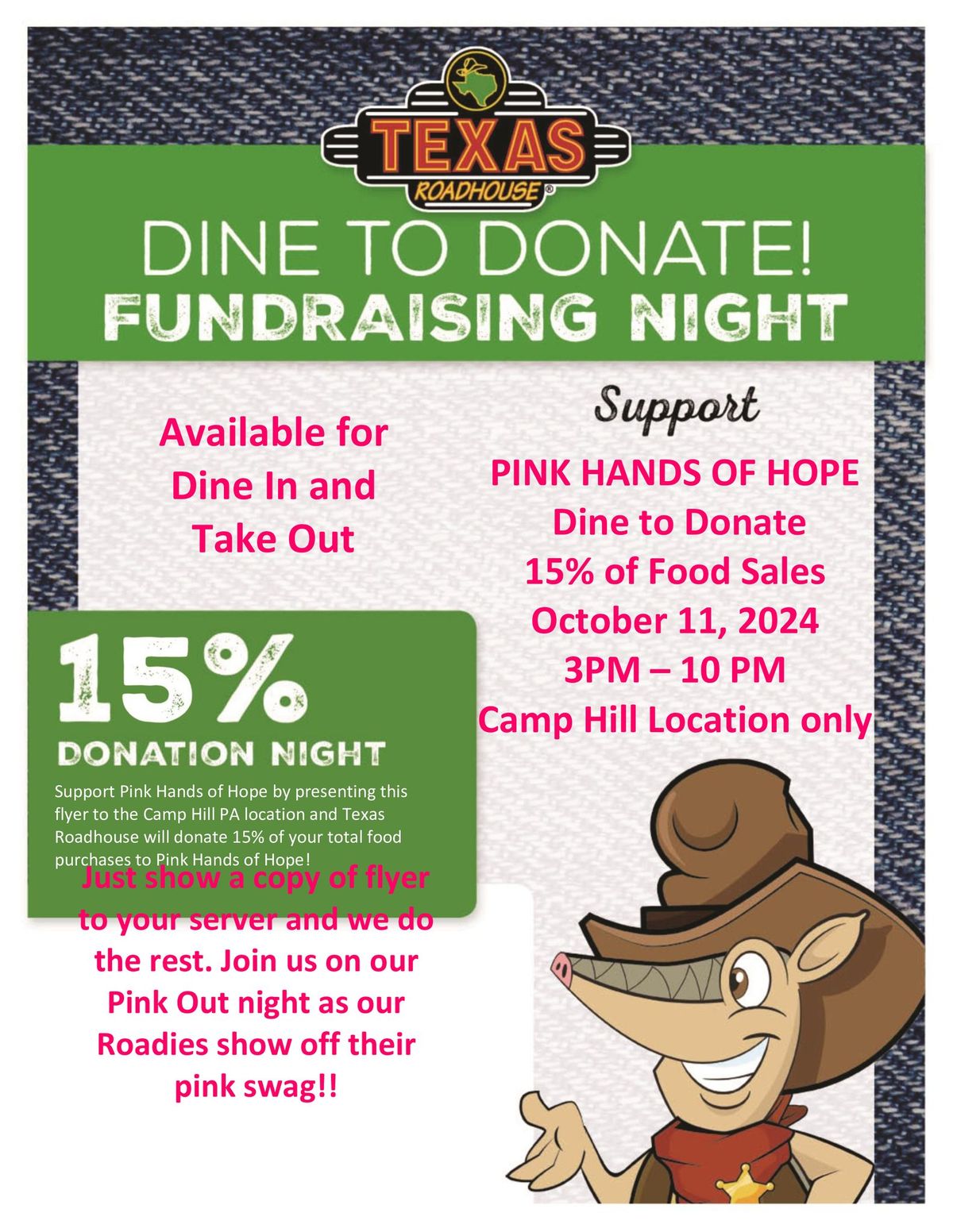 Texas Roadhouse Pink Out Dine to Donate