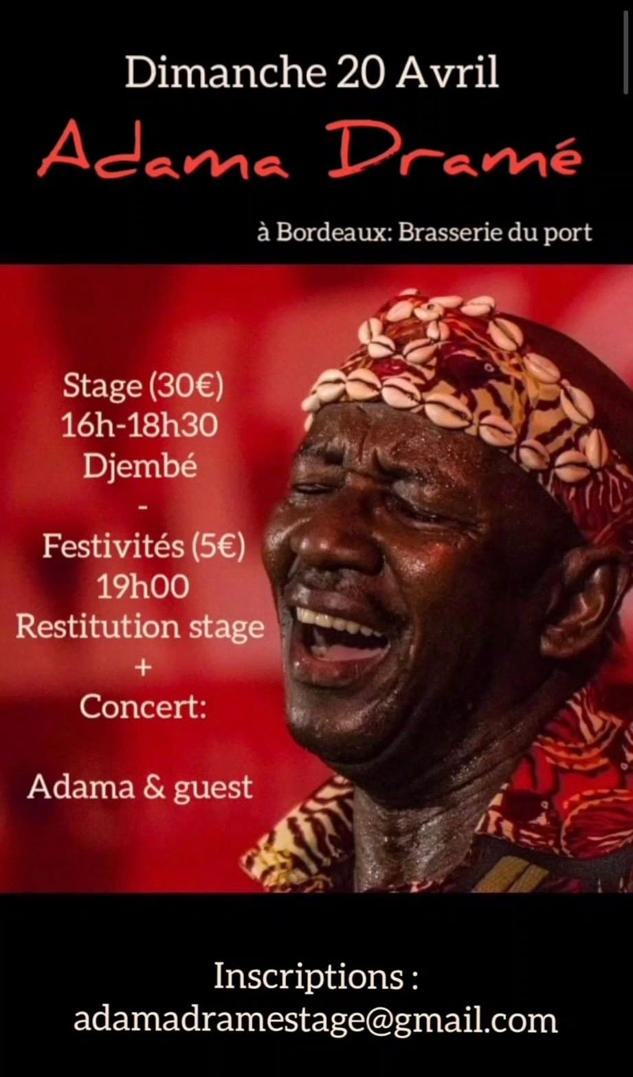 \ud83e\ude98BORDEAUX\ud83e\ude98 STAGE ET CONCERT AVEC LE G\u00c9ANT DU DJEMB\u00c9 ADAMA DRAM\u00c9