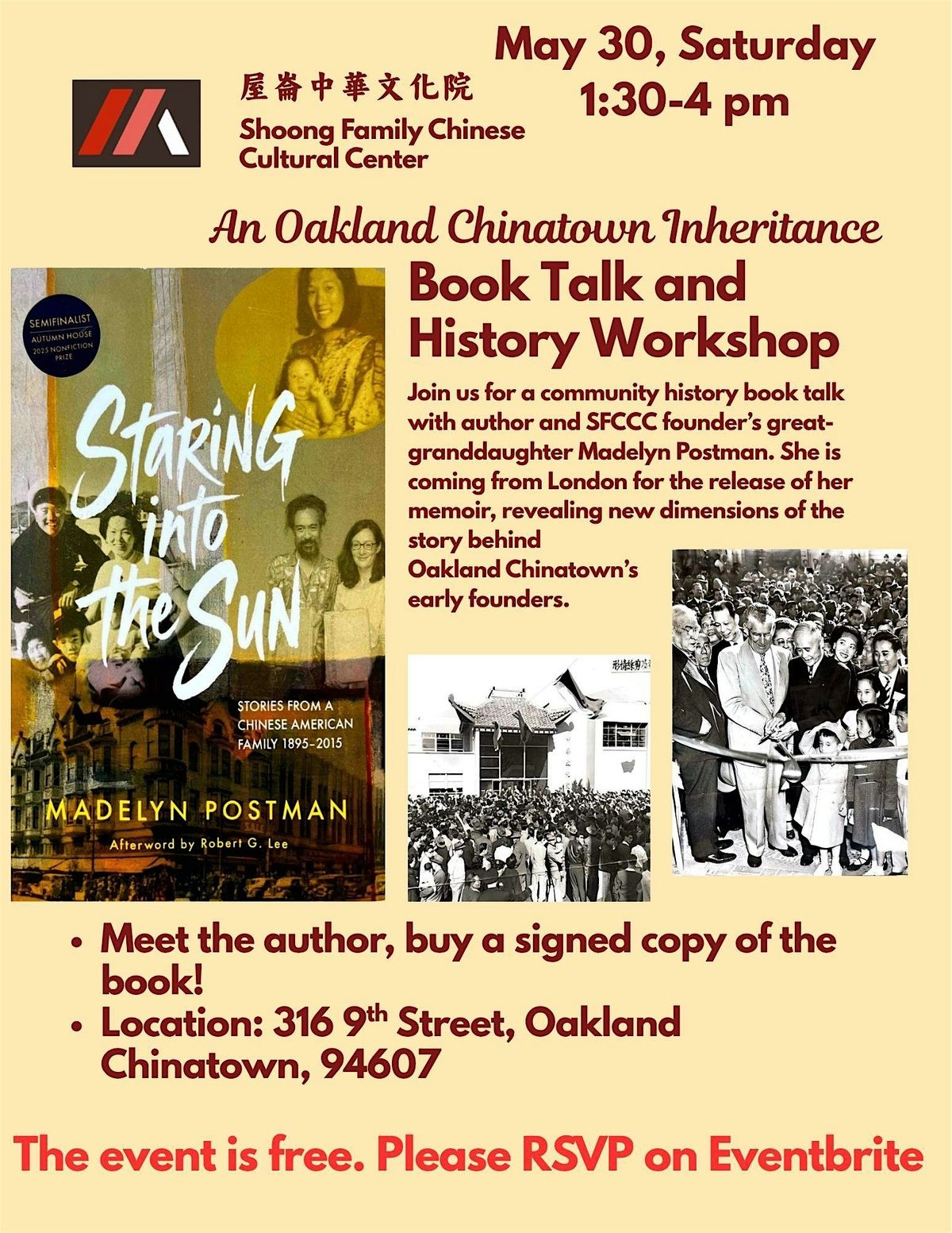 Chinatown History\/ Book Talk: Staring into the Sun by Madelyn Postman