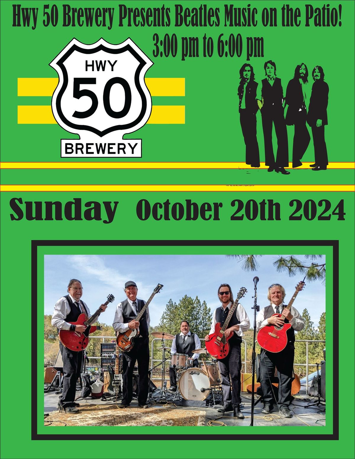 Beatles & Brew!!! Ticket To Ride Electric at Hwy 50 Brewery, Sunday October 20th, 2024, 3 to 6 PM!