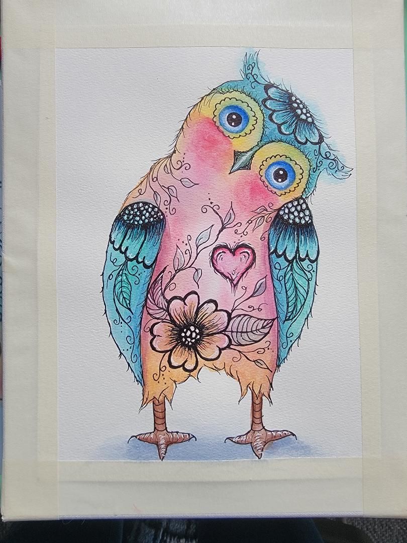 Cute owl in watercolor paints