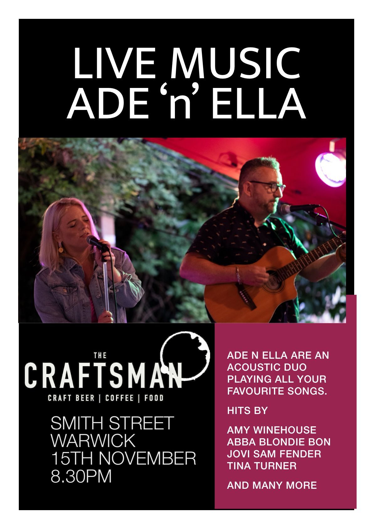 Ade 'n' Ella Live @ The Craftsman - Warwick 