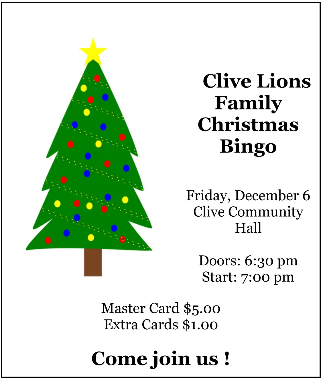 Clive Lions Family Christmas Bingo