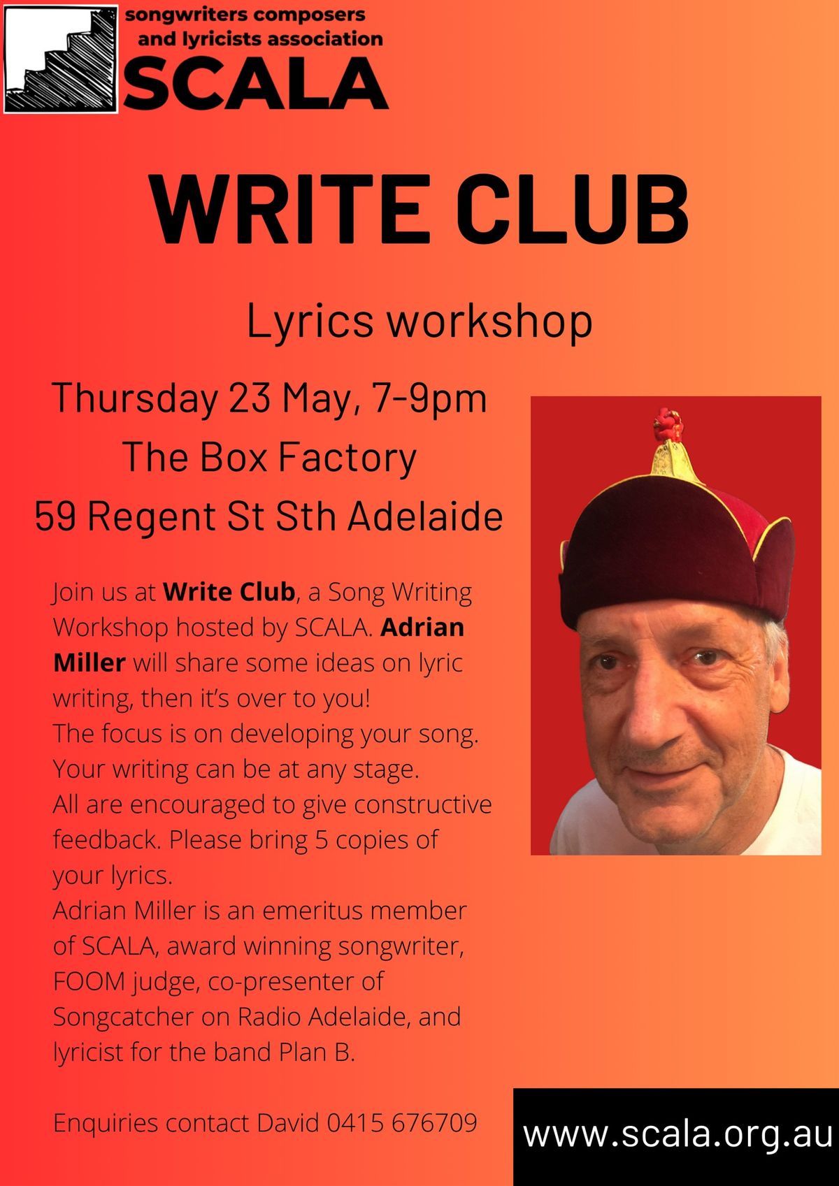 "Write Club" - SCALA Lyrics Workshop - Thursday May 23rd, 2024