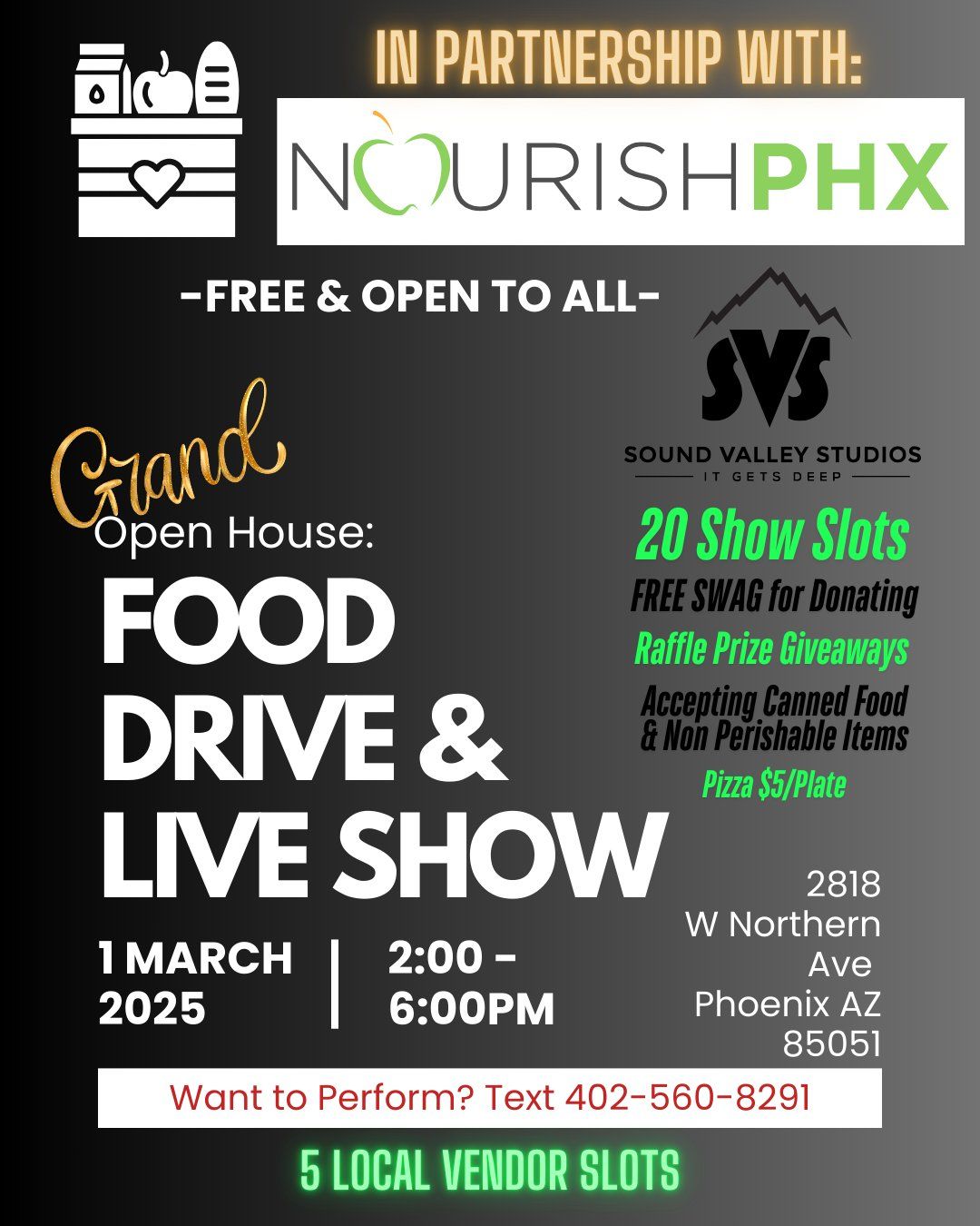 Grand Open House FOOD DRIVE & Live Show