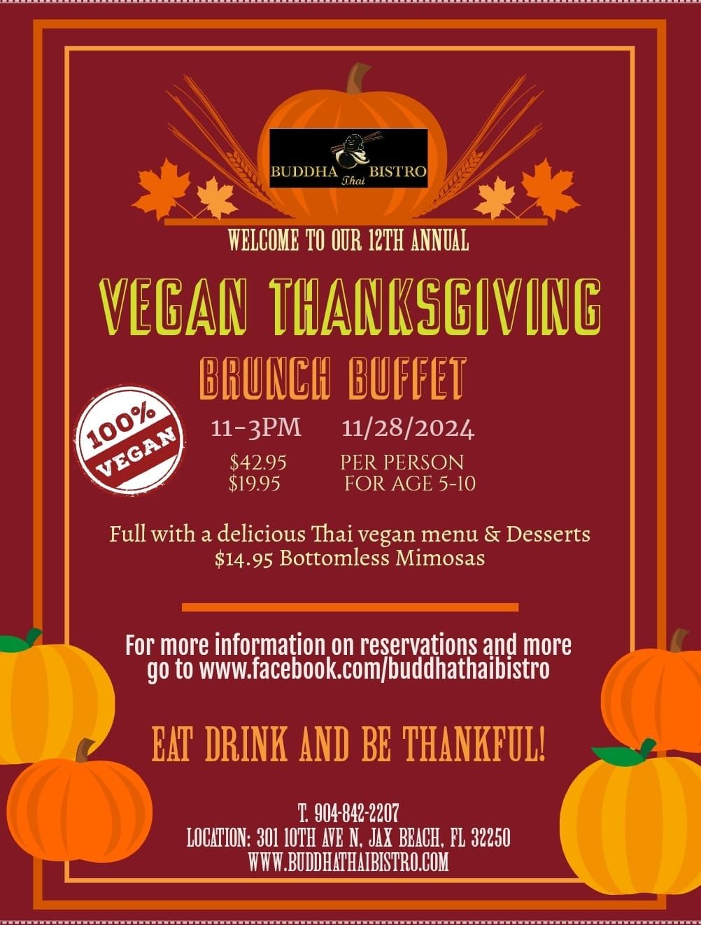 12th Annual Vegan Thanksgiving Brunch Buffet 