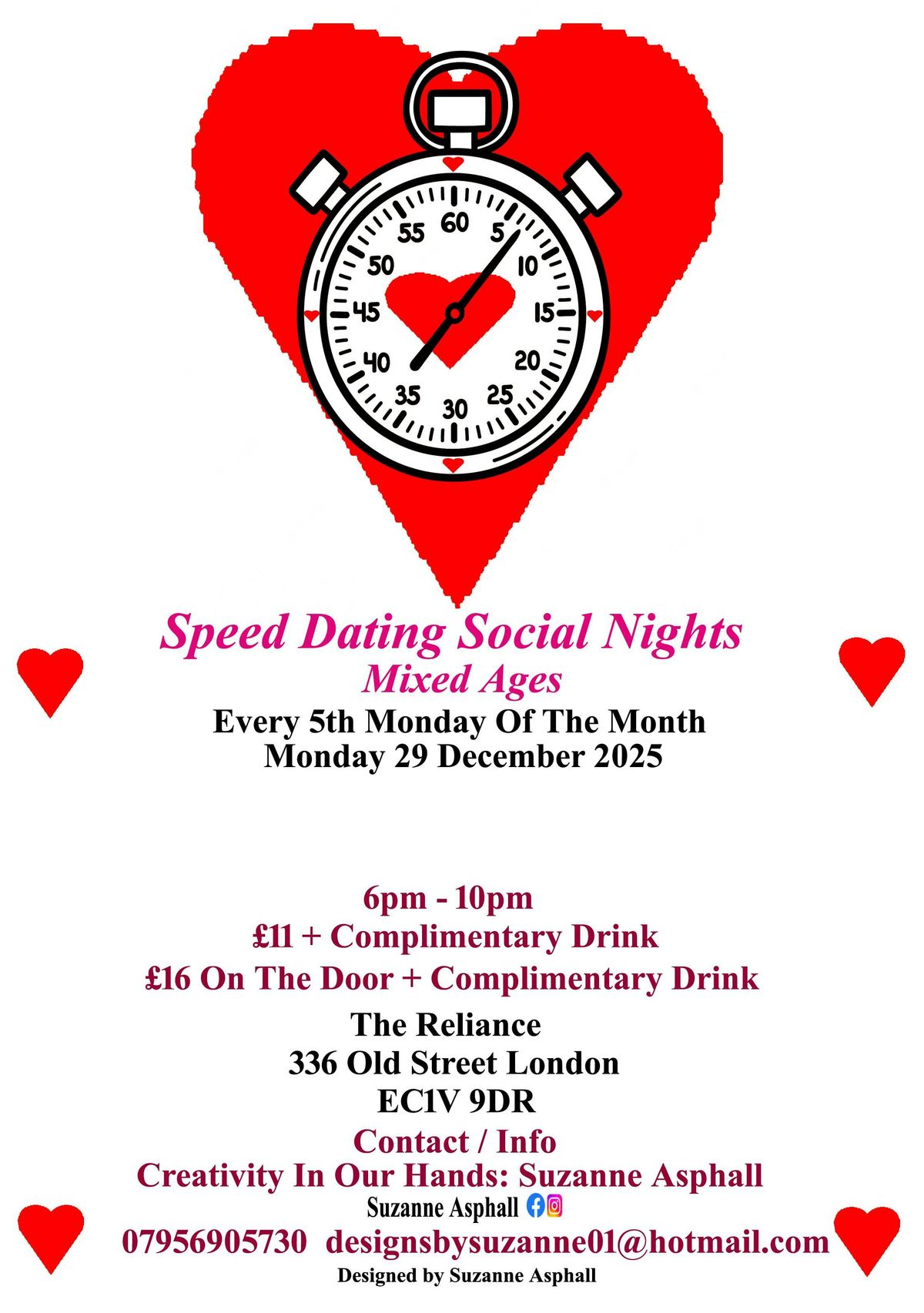 Speed Dating Social Nights. Mixed ages.  Mondays