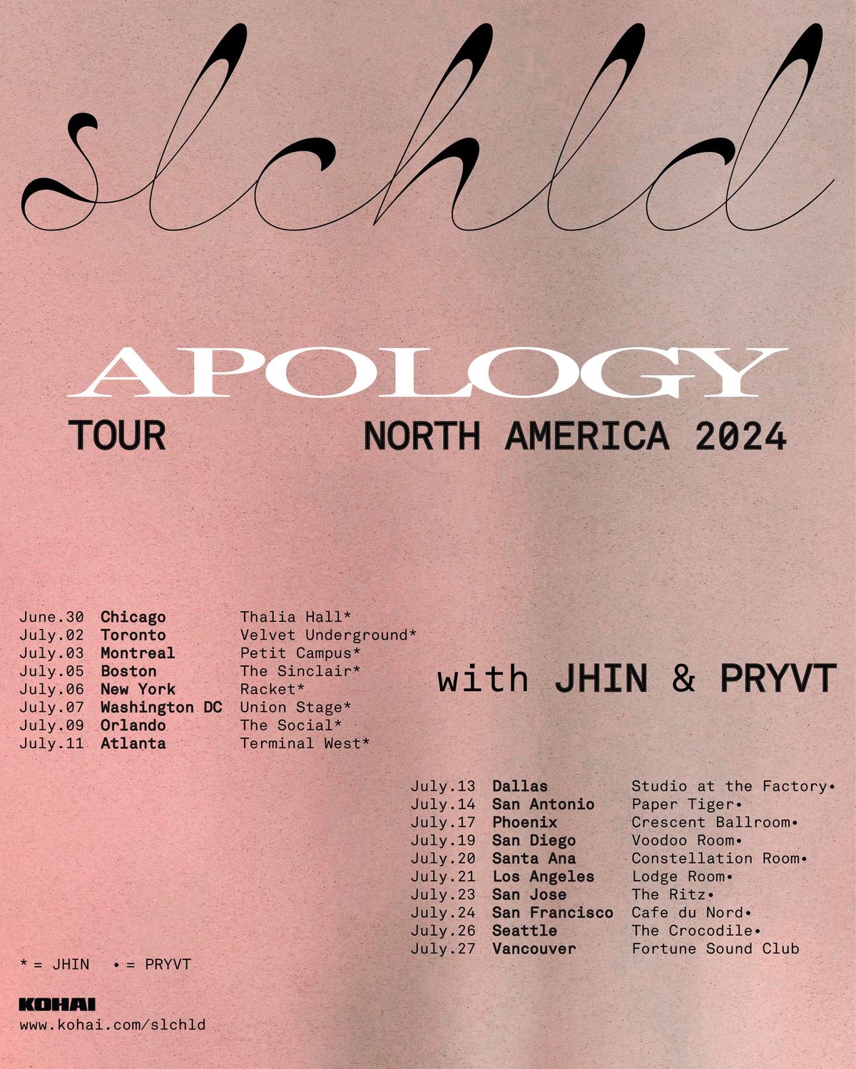 slchld 'Apology' North America Tour - Atlanta - July 11 at Terminal West