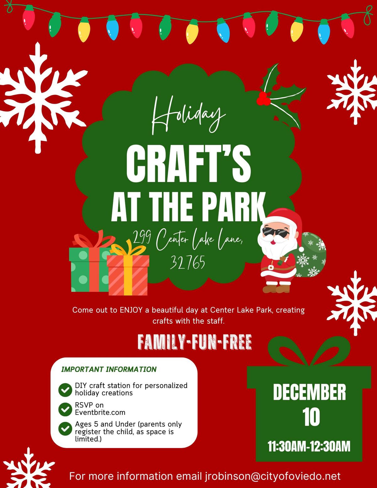 City of Oviedo- Holiday Crafts at the Park