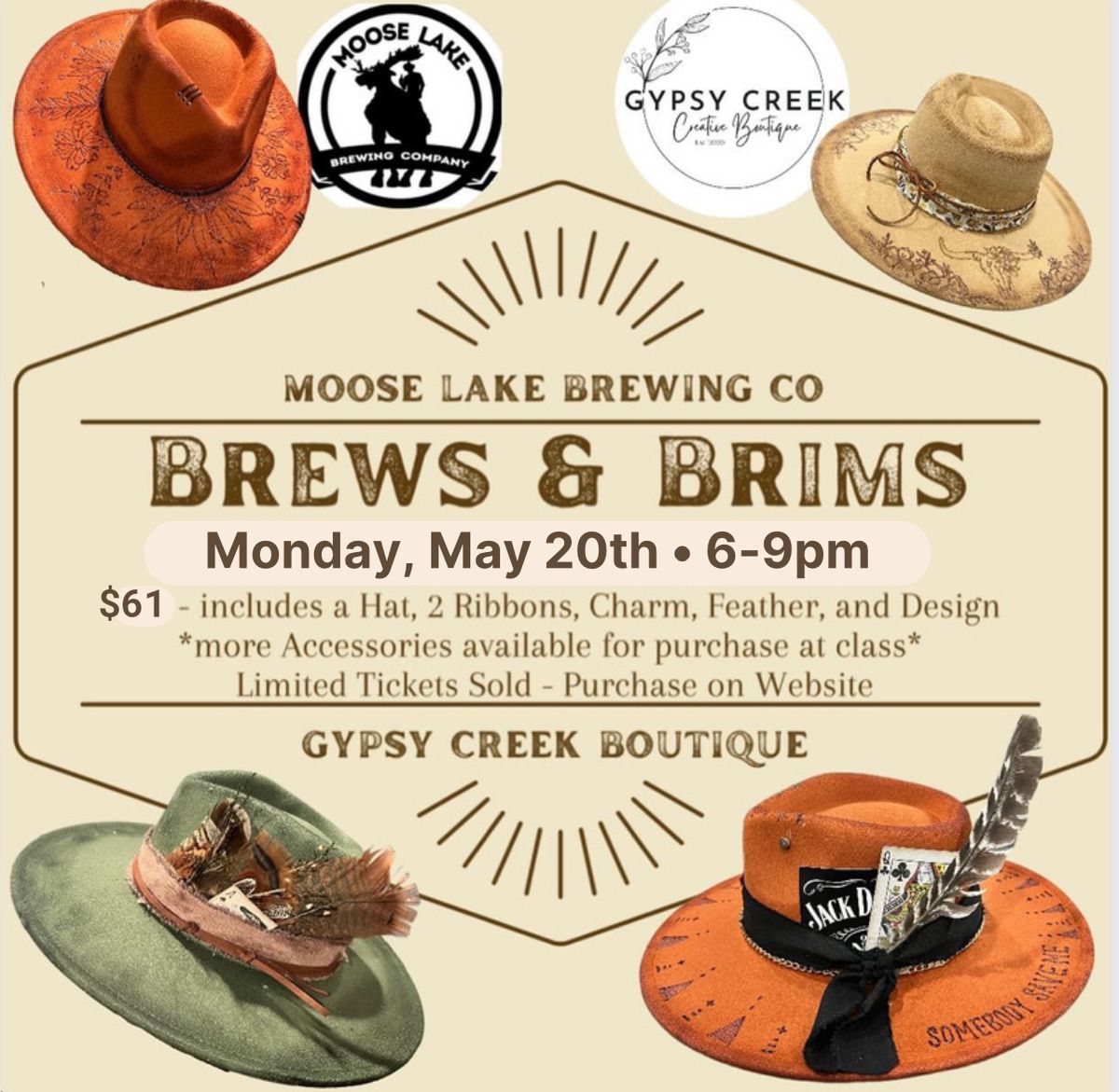 May 20th Brews + Brims @ Moose Lake Brewing Co.