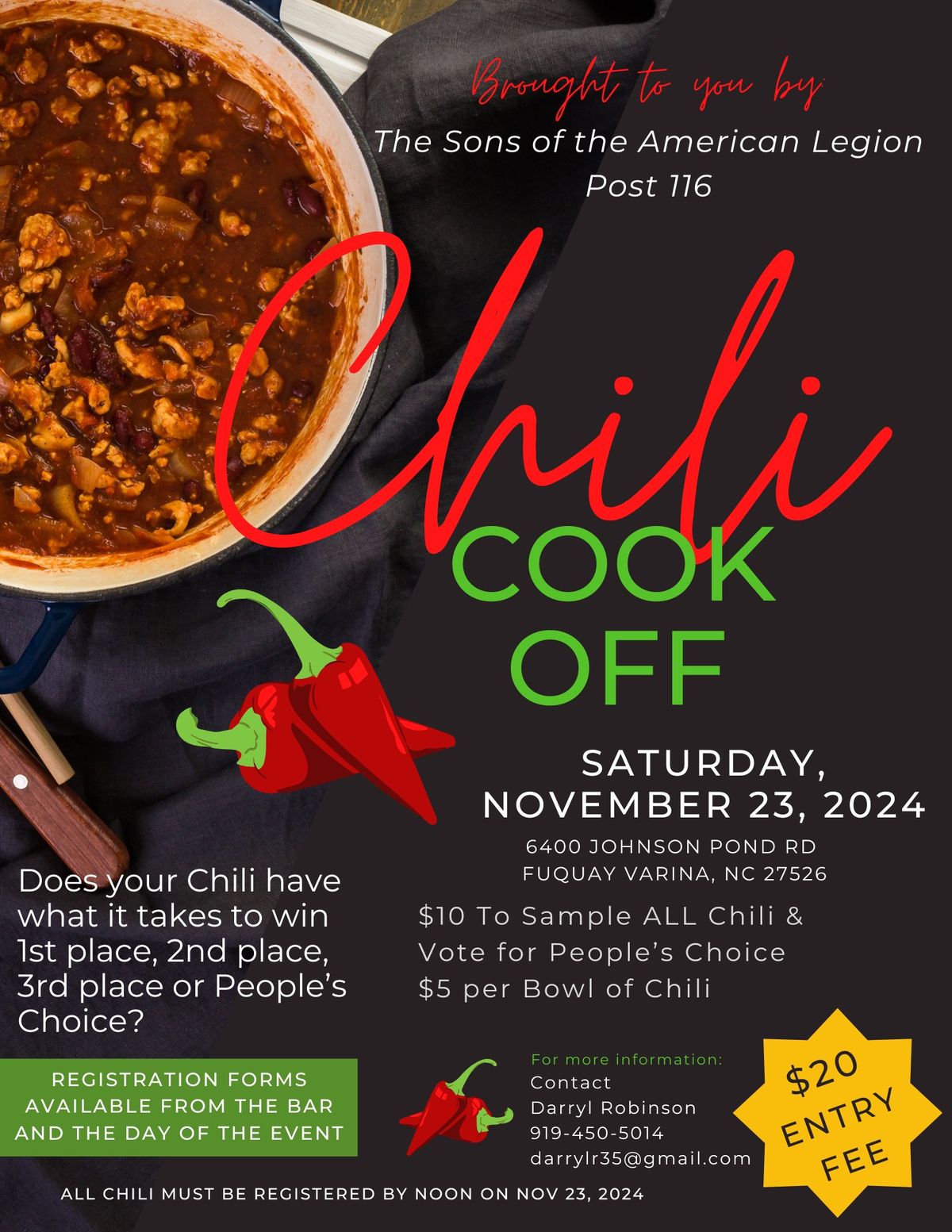 Annual Chili Cook-Off- sponsored by Sons of the American Legion Post 116