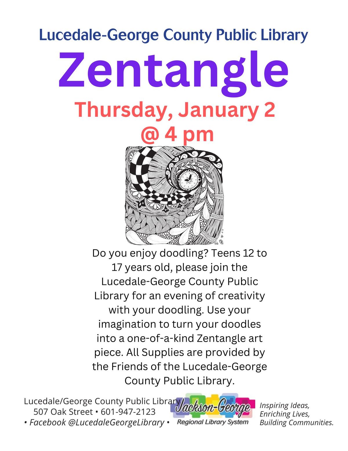 Teens Invited to Explore \u201cZentangle\u201d Art at Lucedale-George County Public Library