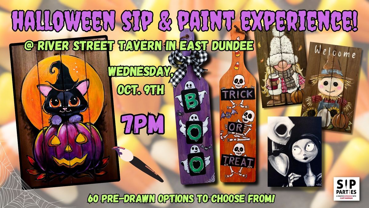 Pre-Drawn SIP & Paint Experience at River Street Tavern in East Dundee! Thursday, Oct. 9th!