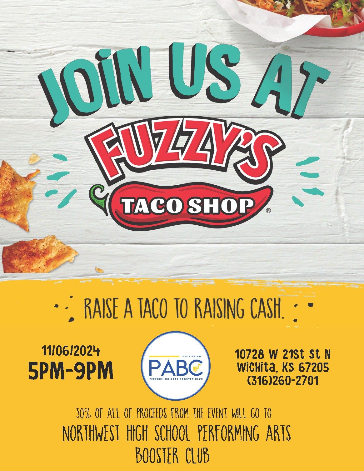 Support the Northwest HS Performing Arts! Fuzzy's Taco Shop Fundraiser Night