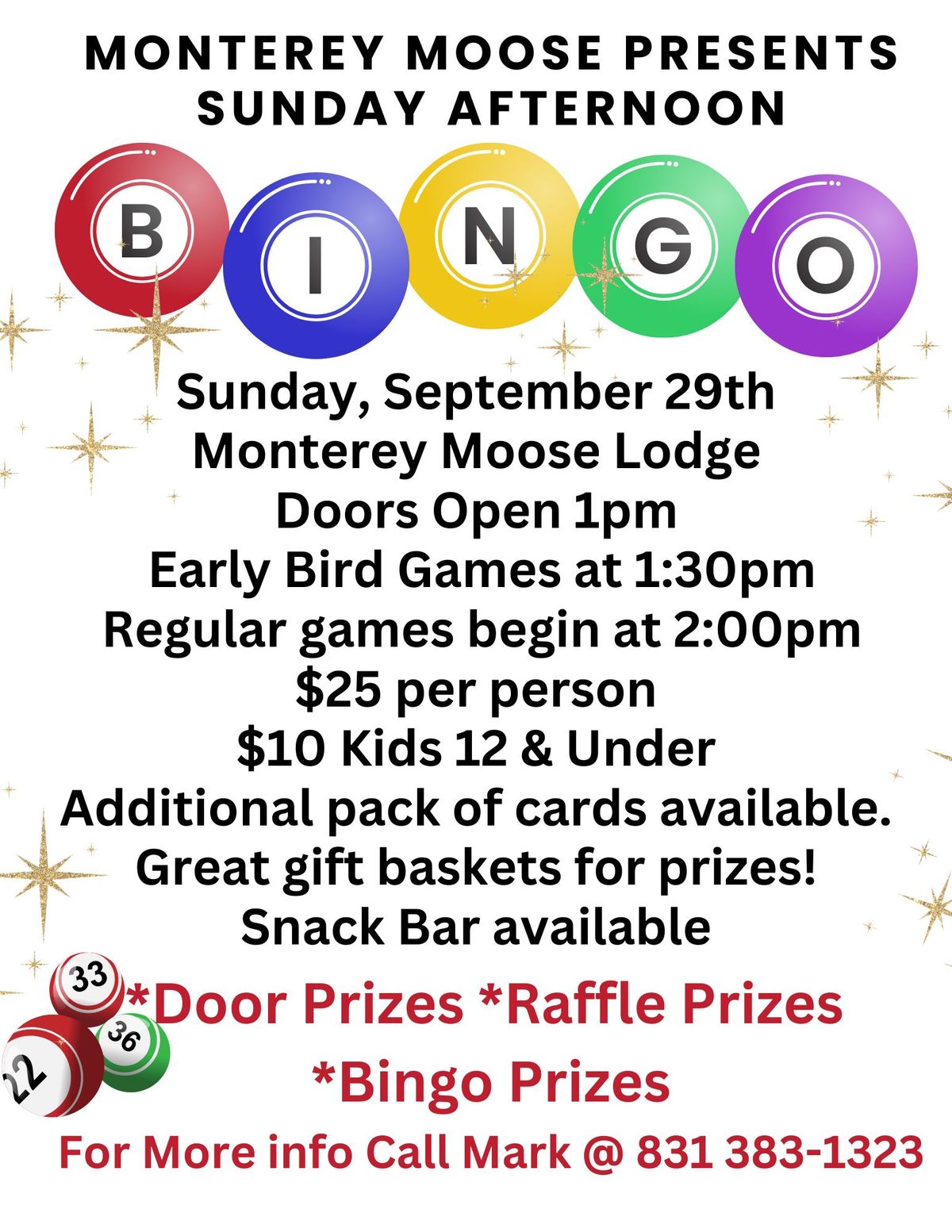 SUNDAY AFTERNOON BINGO on Sun. 9\/29