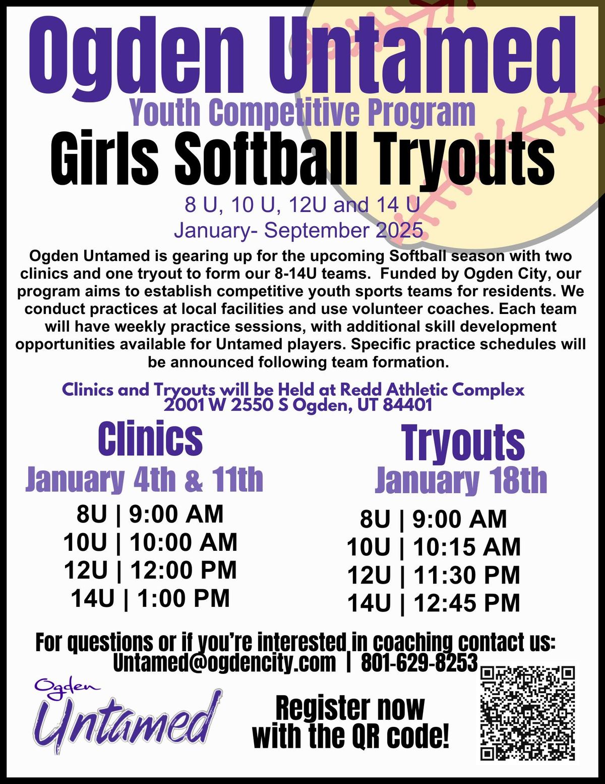 Ogden Untamed Softball Clinics and Tryouts!!! 