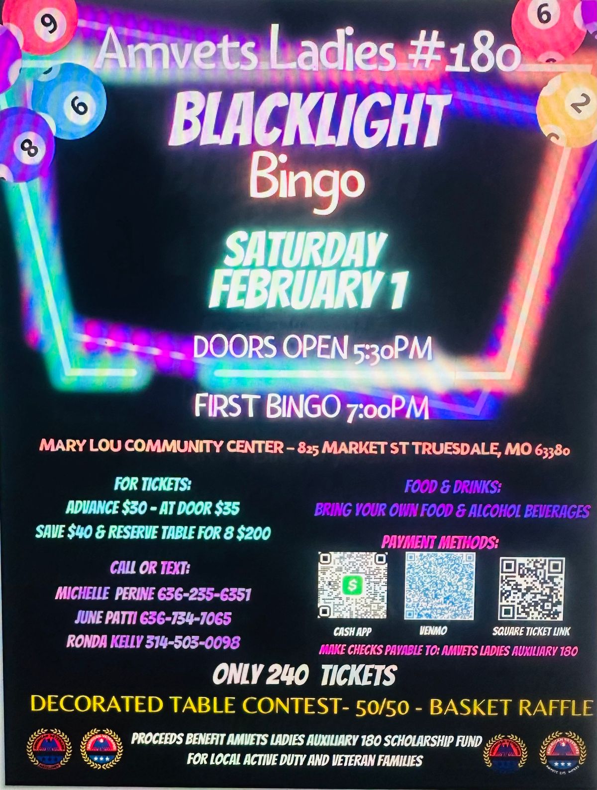 Amvets Ladies Auxiliary 180 Blacklight Bingo