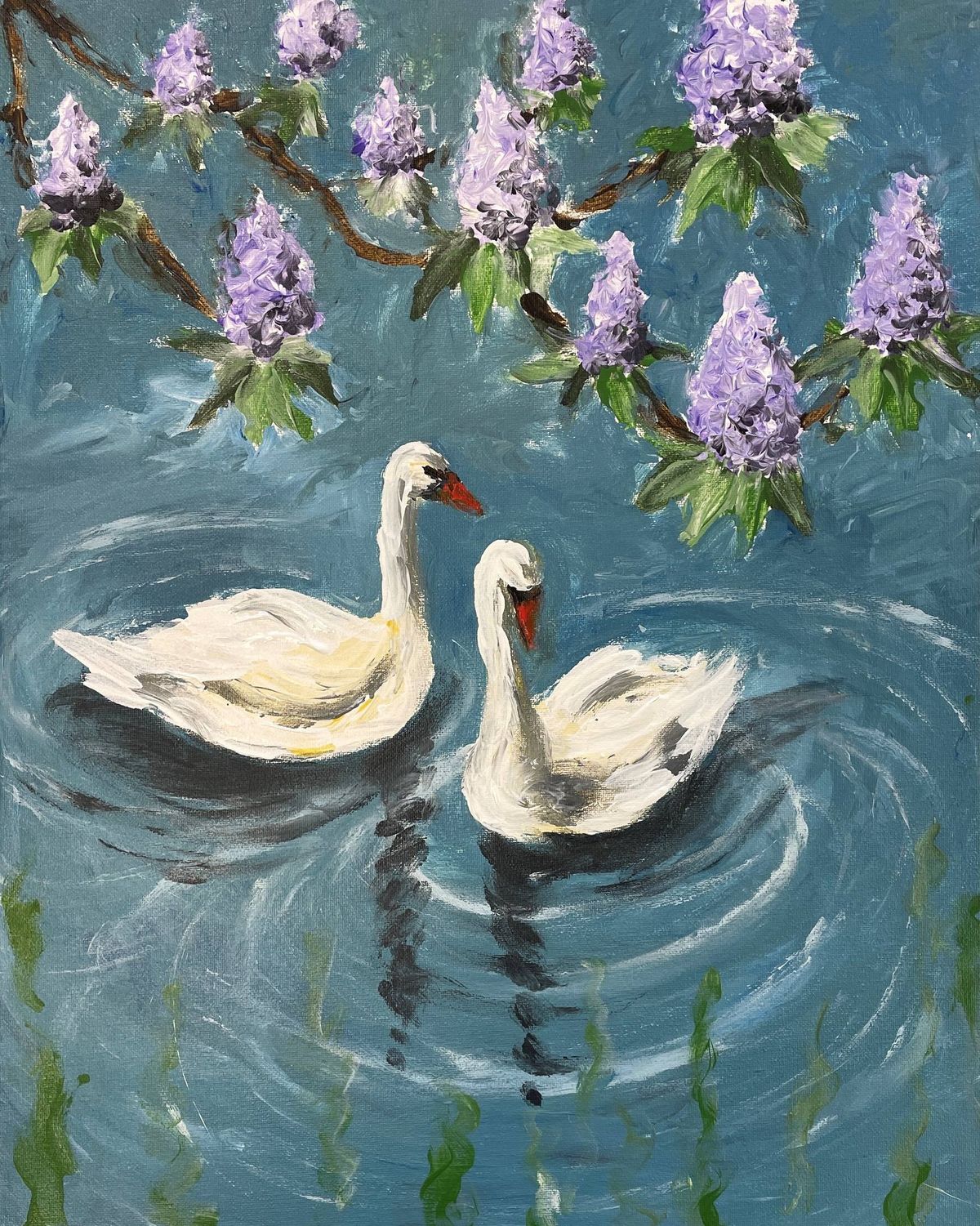 TWO for TUEsday - Swan Finger Painting Canvas Paint & Sip Class