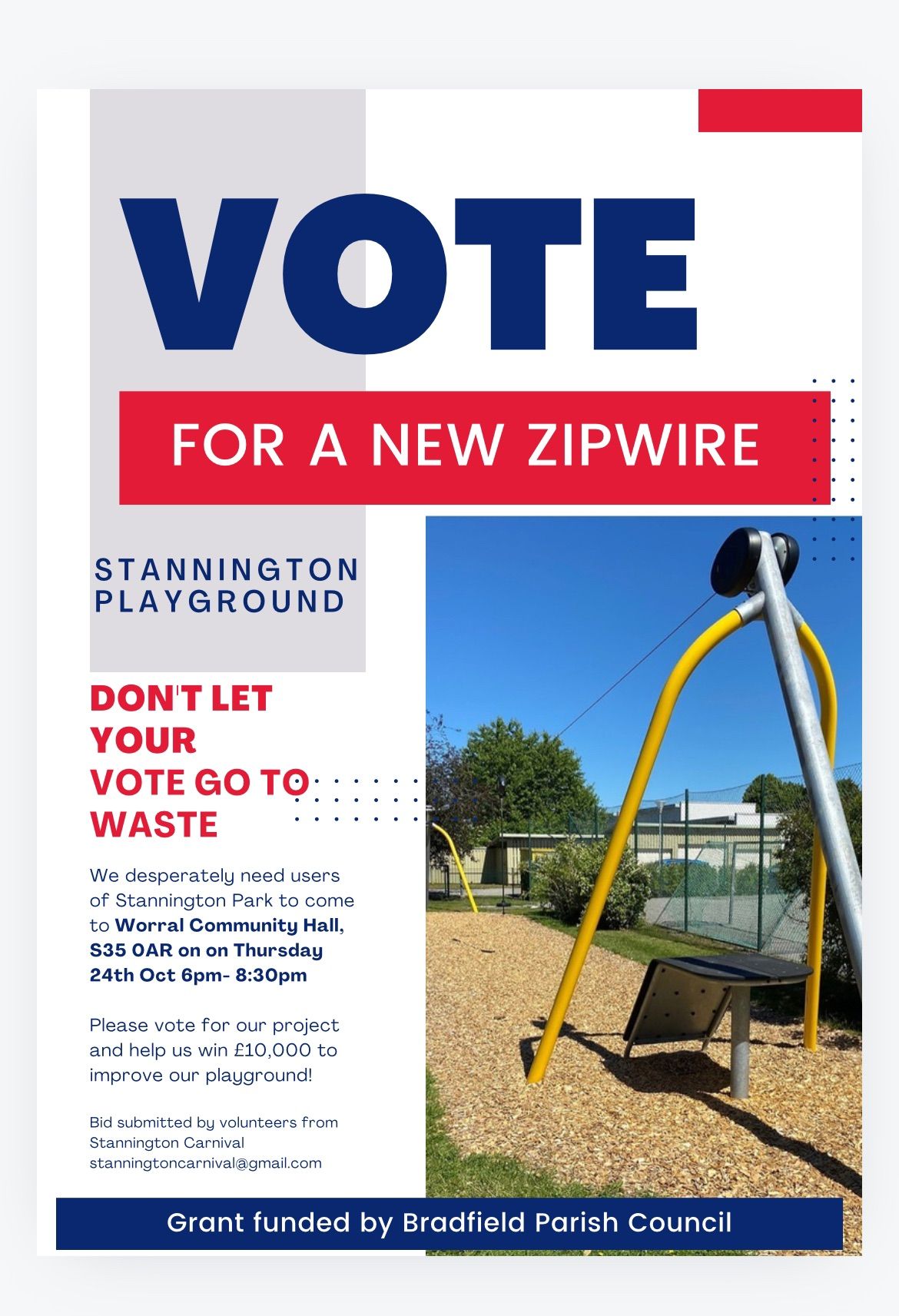 VOTE ZIP-WIRE FOR STANNINGTON PLAYGROUND