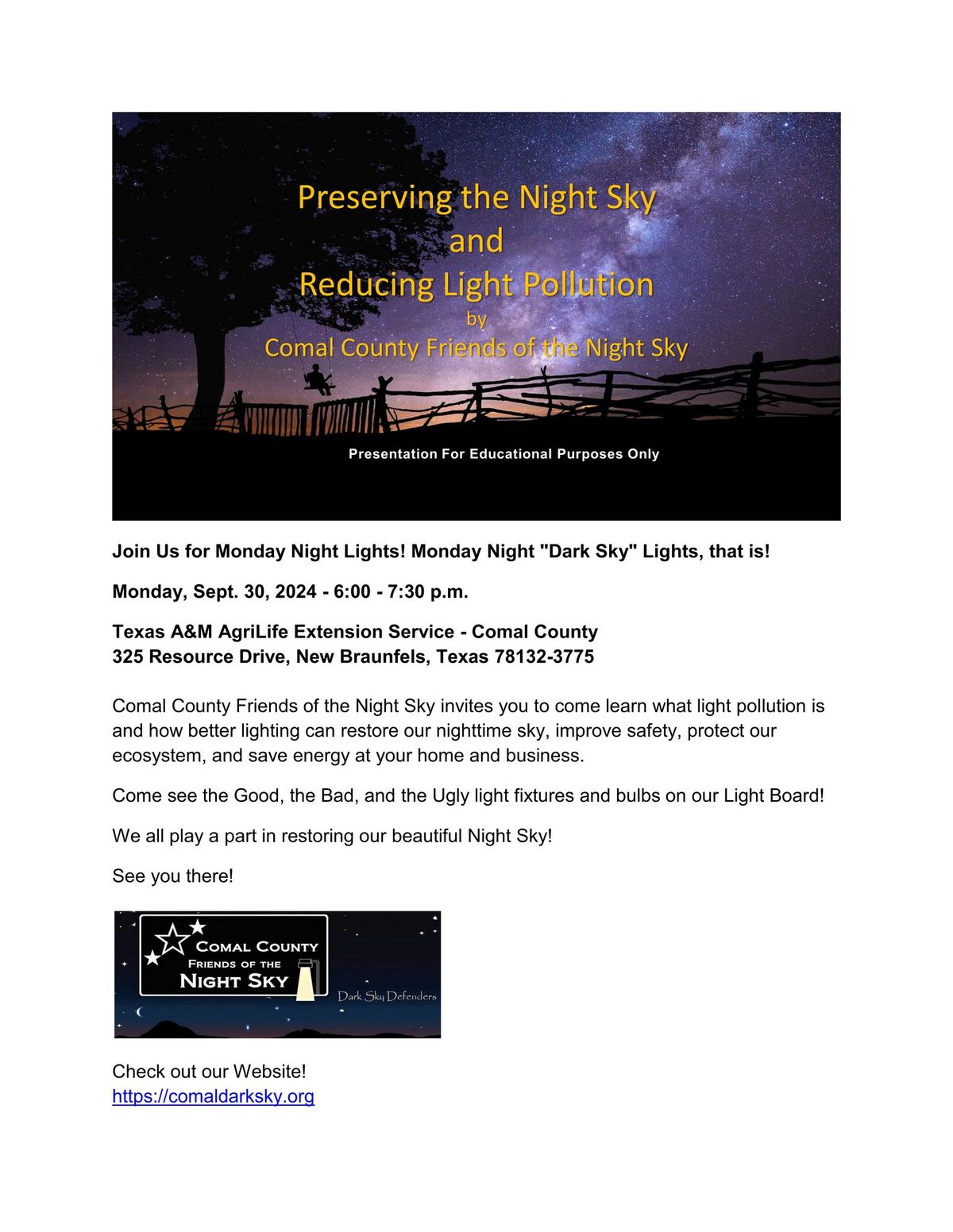 Preserving the Night Sky and Reducing Light Pollution