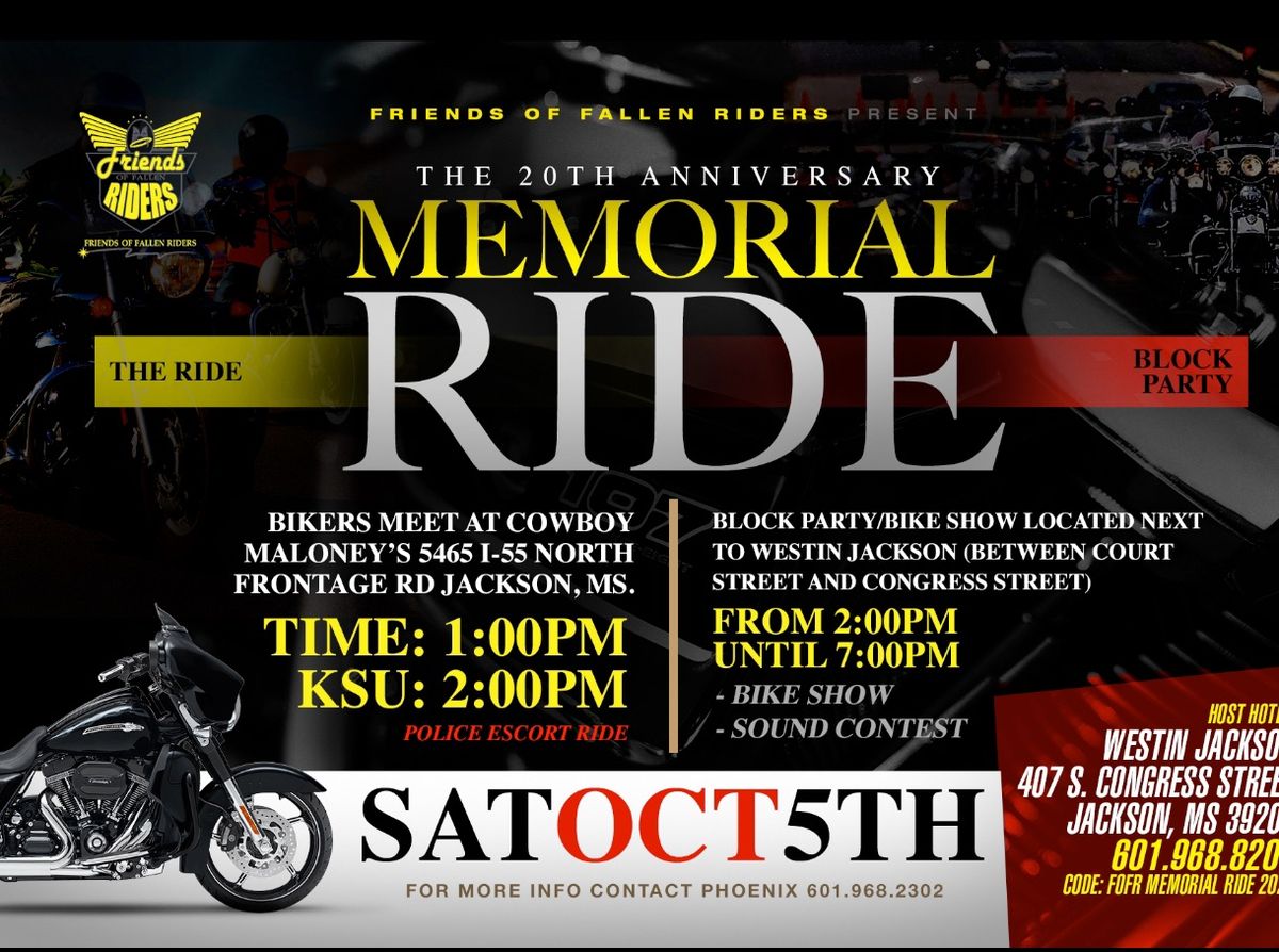 Friends of Fallen Riders\u2019 20th Anniversary Memorial Ride