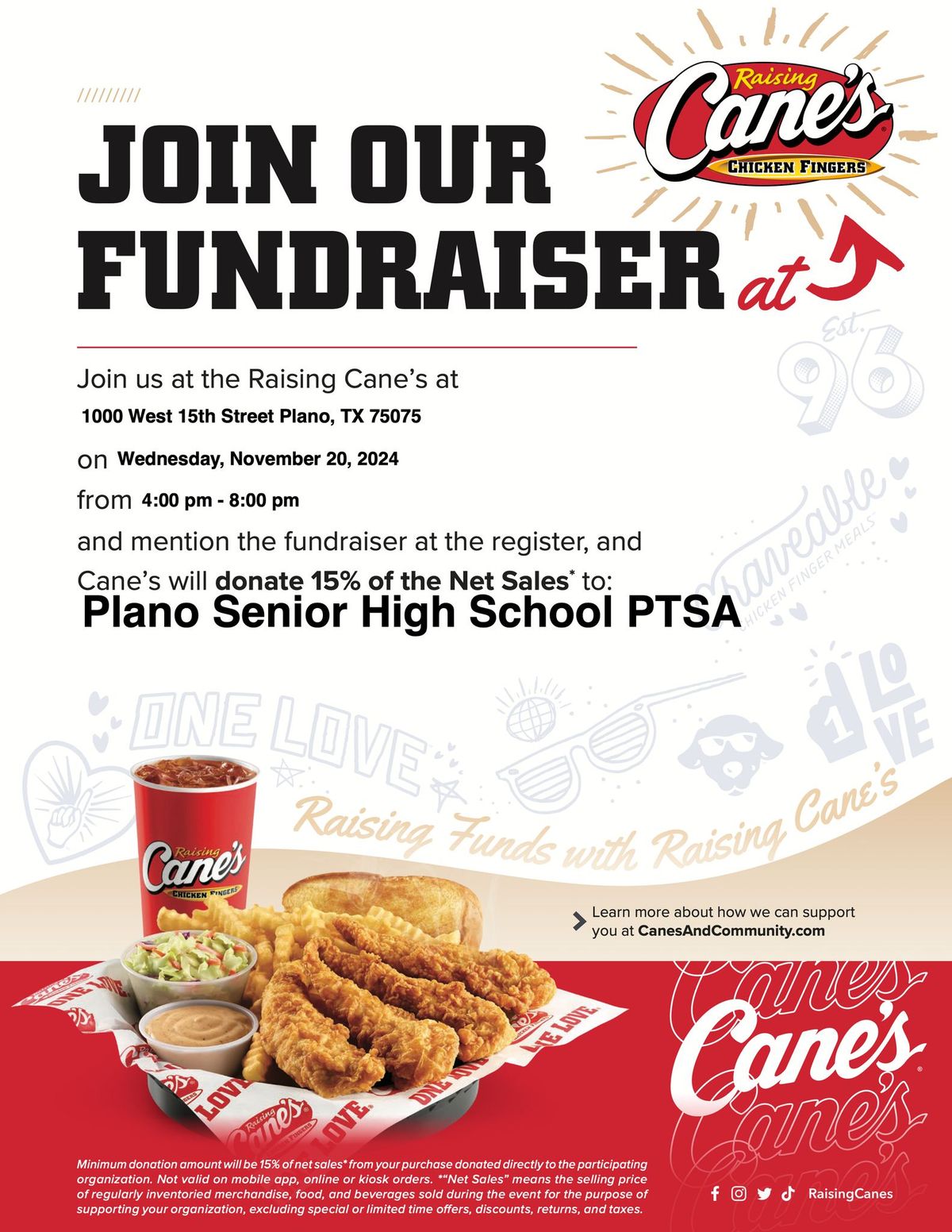 PSHS PTSA Raising Cane's Spirit Night - Wednesday, November 20