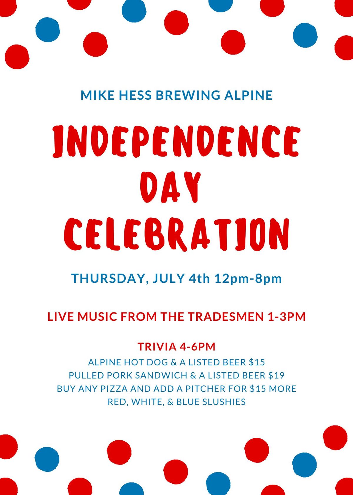 July 4th - Trivia, Music, beer and food specials