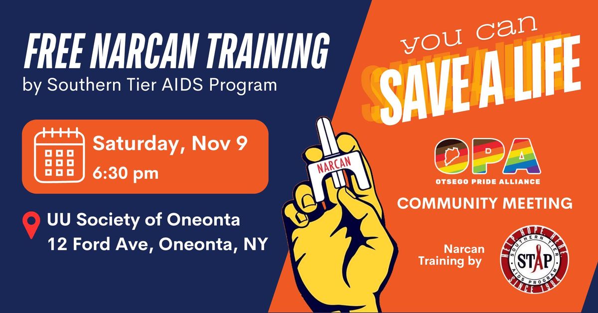 Community Meeting with Free Narcan Training form Southern Tier AIDS Program