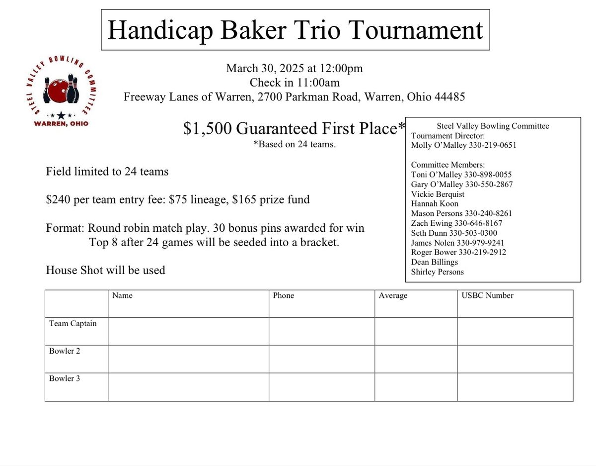 Handicap Baker Trio tournament