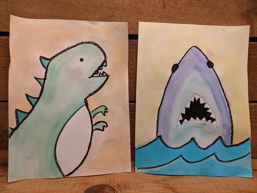 Shark & Dino Watercolor Painting