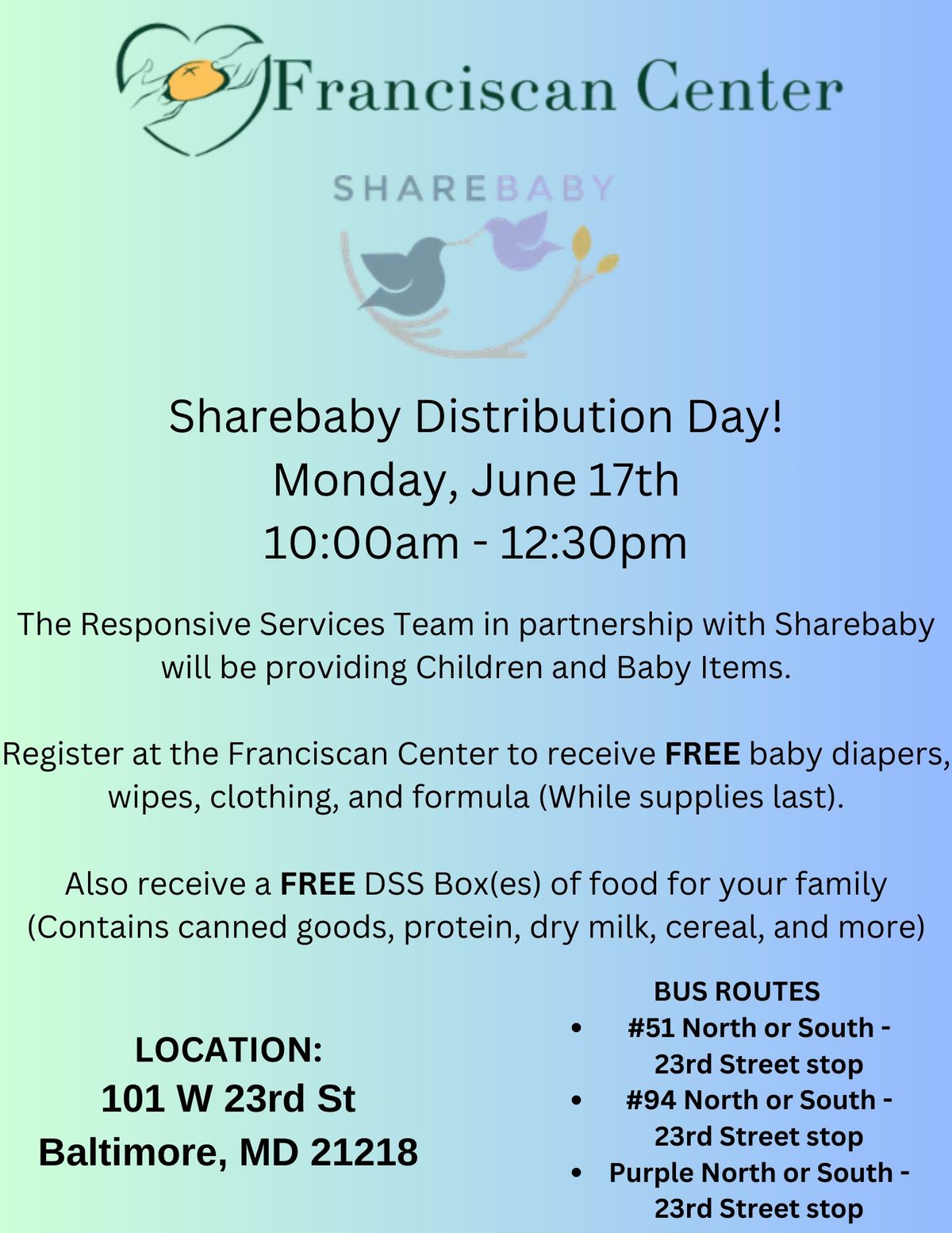 Sharebaby Distribution Day at the Franciscan Center