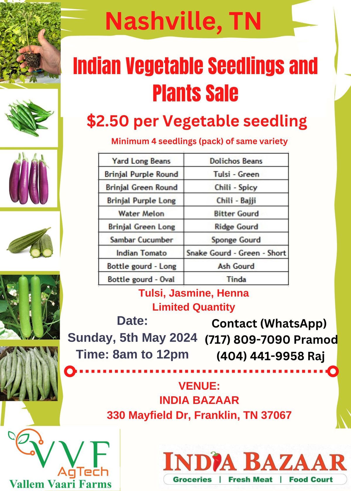 Indian Vegetable Seedlings and Plants Sale
