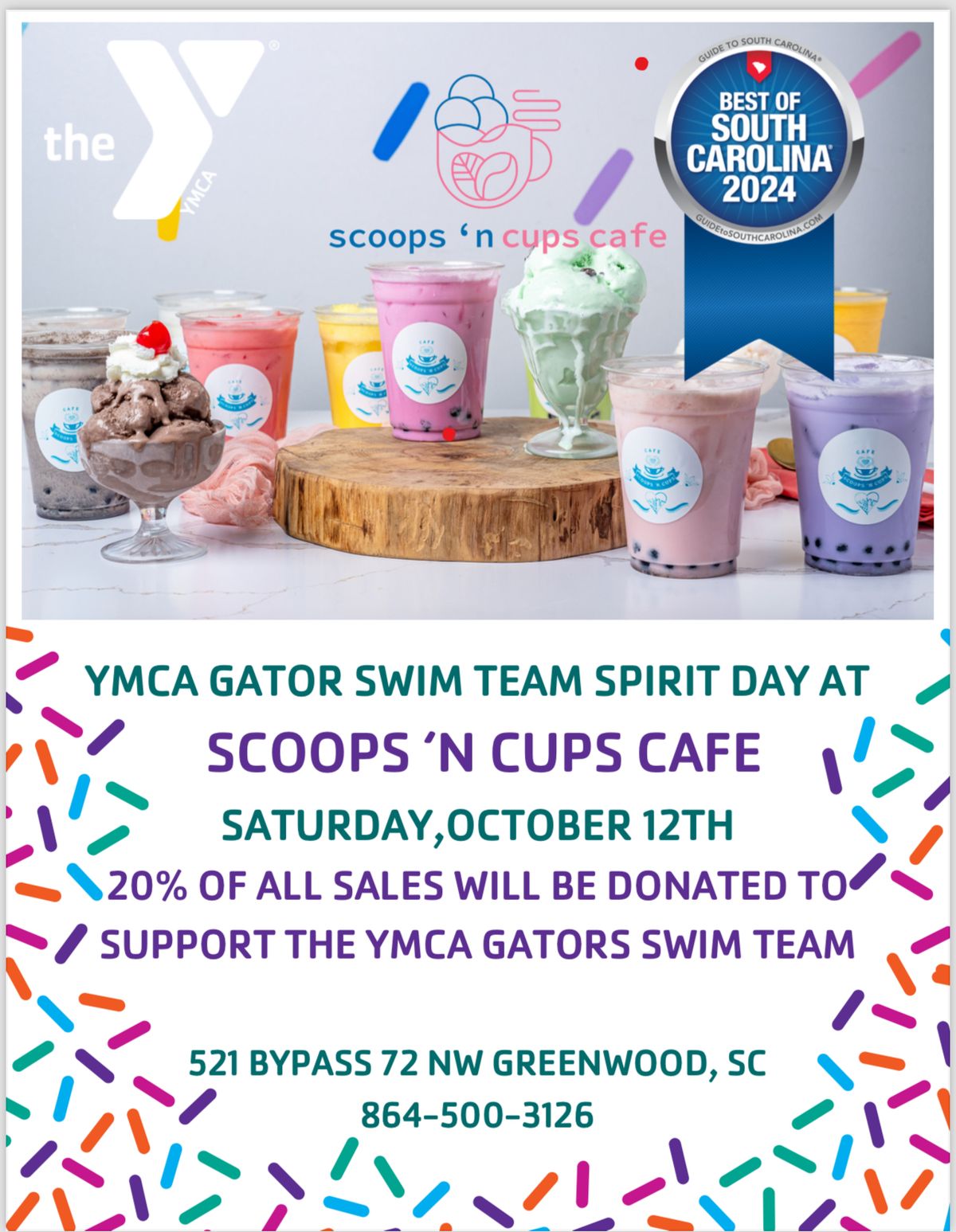 YMCA Gator Swim Team Spirit Day at Scoops 'N Cups Cafe