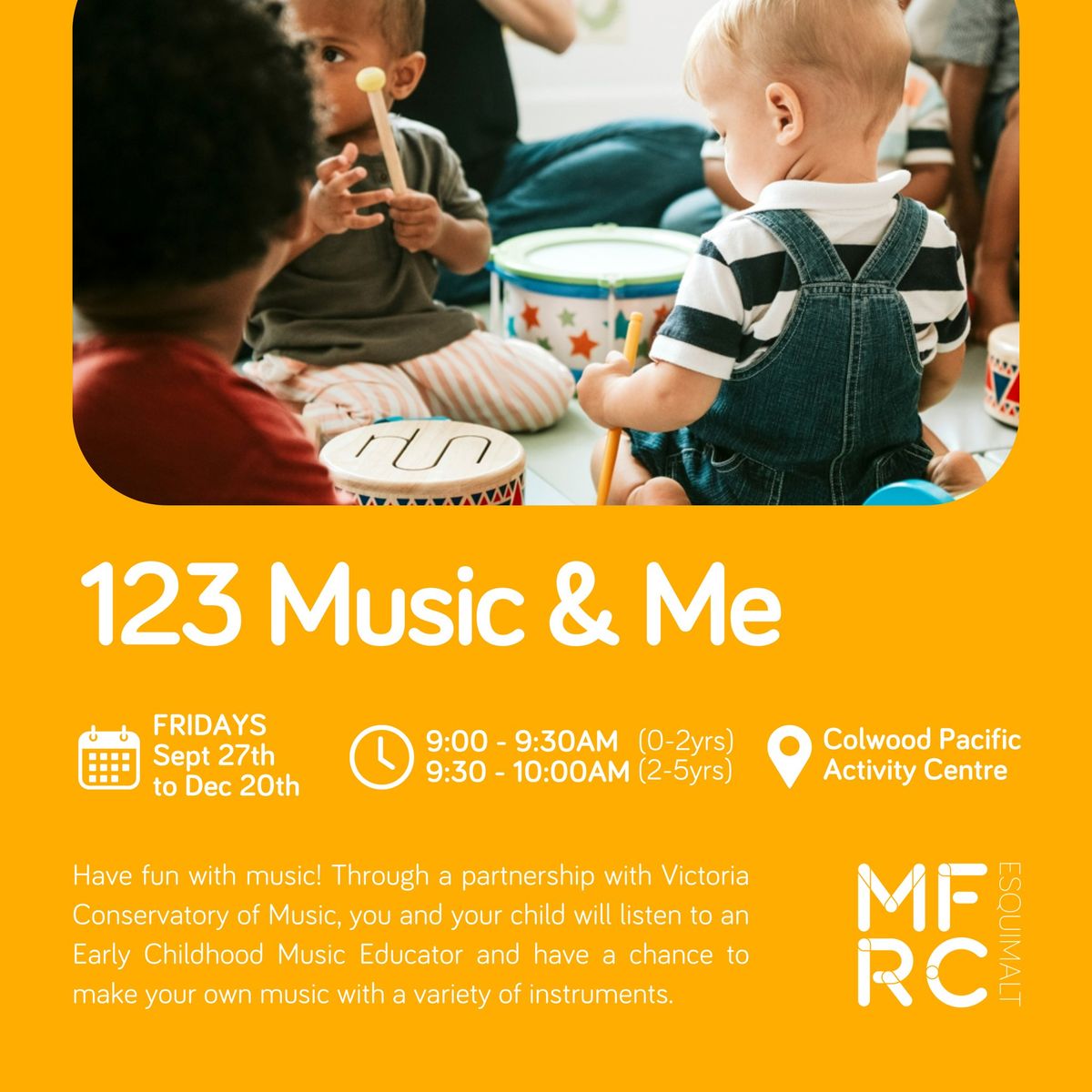 123 Music & Me-Ages 0-5 (Fridays, September 27-December 20)