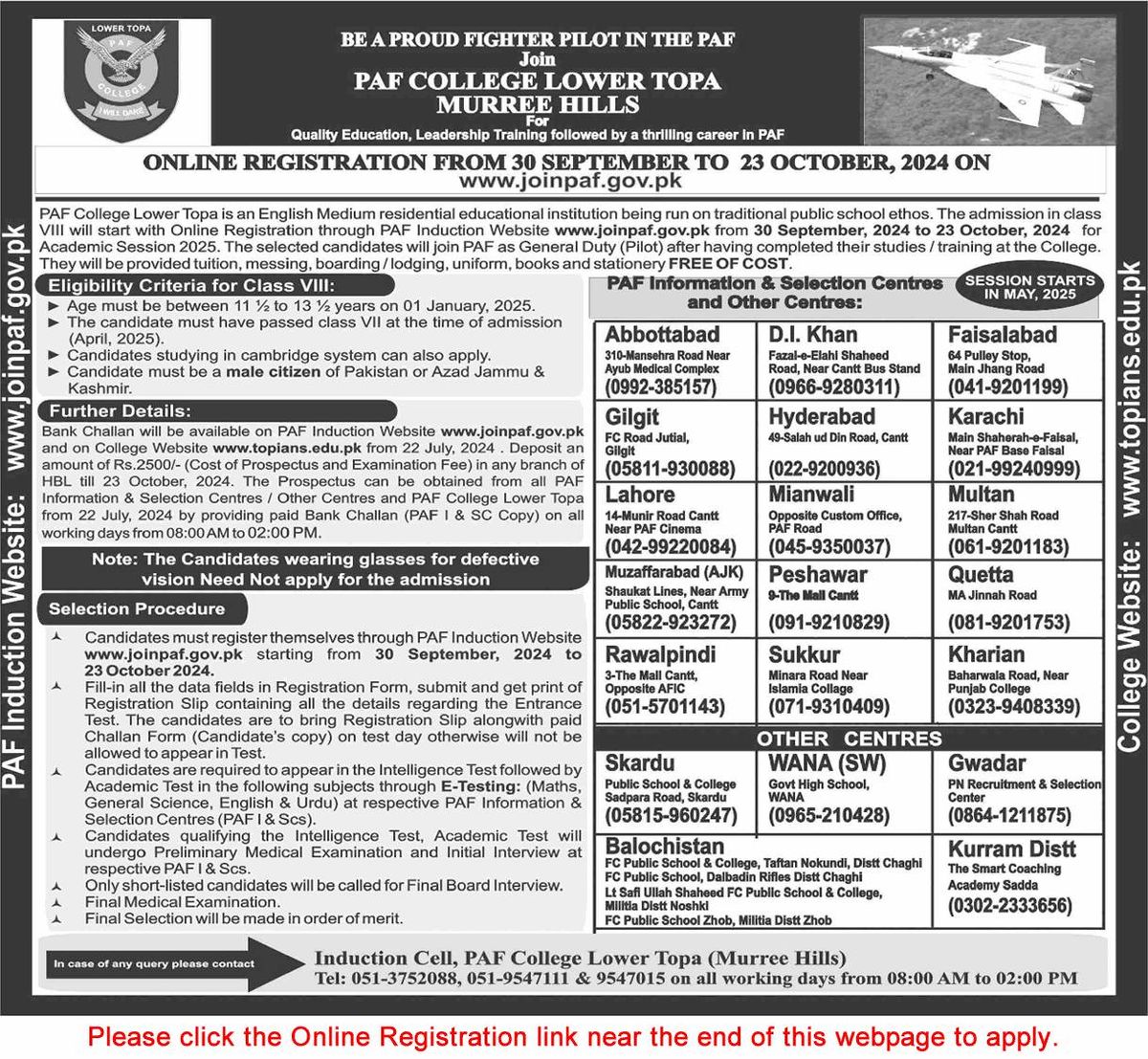 PAF College Lower Topa Murree Admission 8th Class 2024