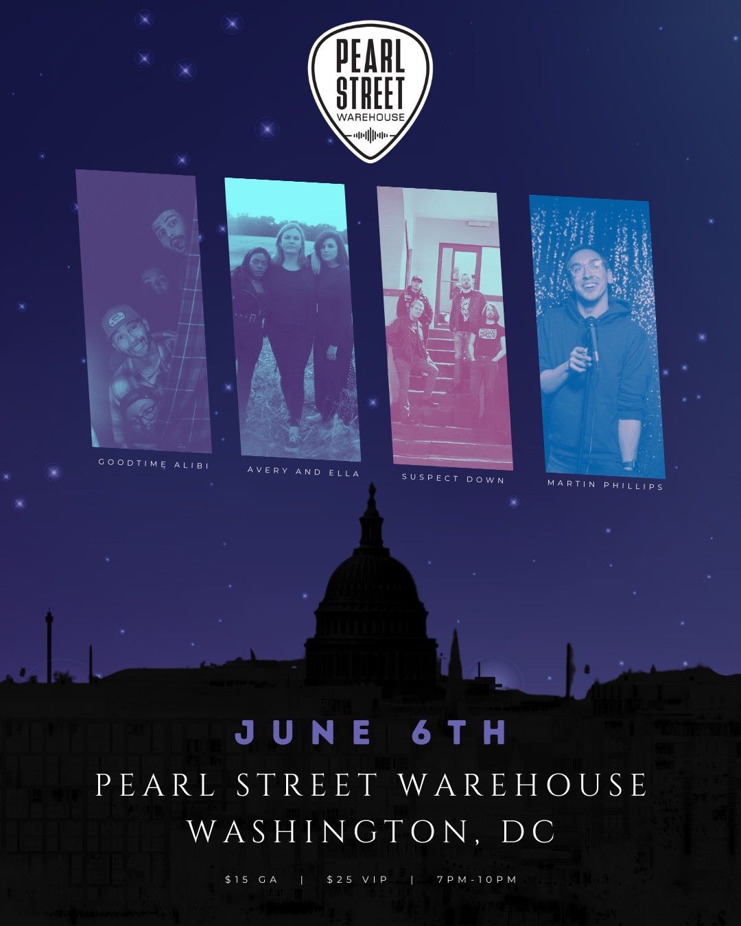 Pearl St. Warehouse [Goodtime Alibi, Avery and Ella, Suspect Down] + Special Guest Martin Phillips
