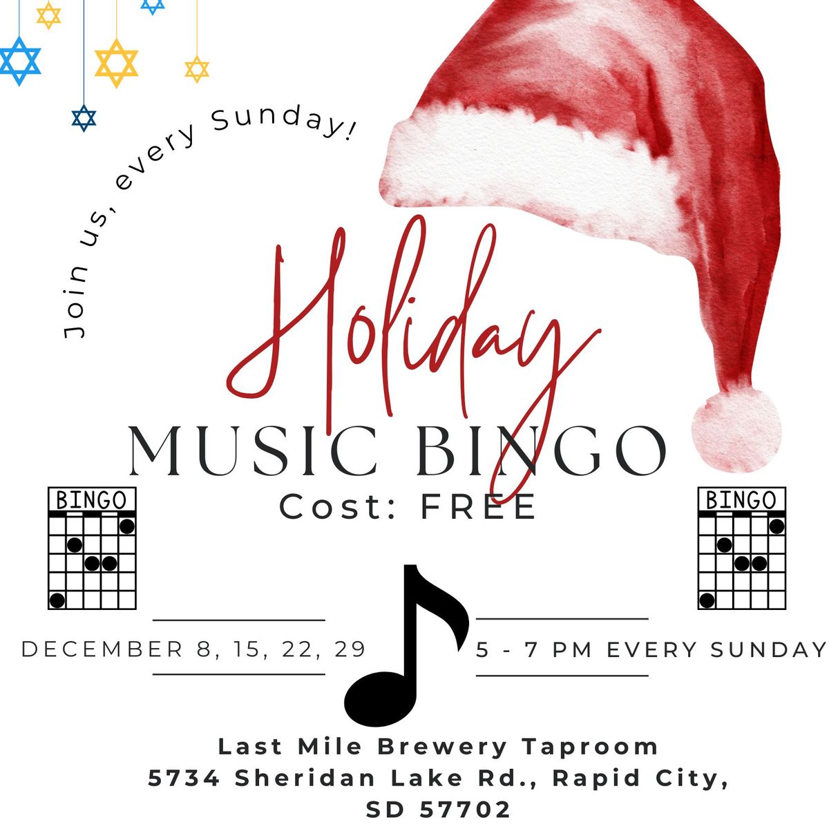 Holiday Themed ~MUSIC BINGO ~at Last Mile Brewery Taproom