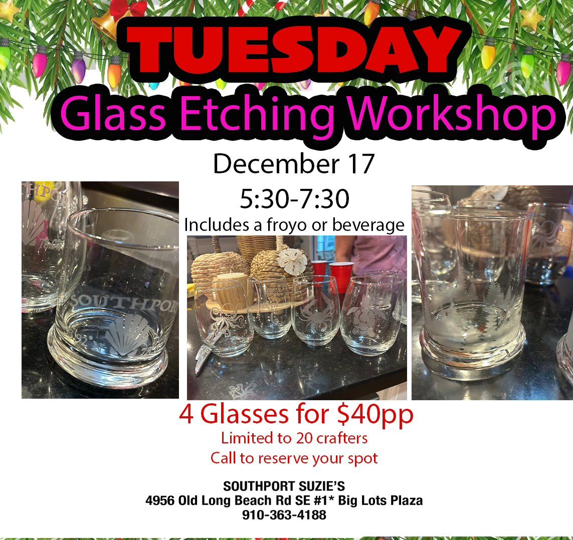 Glass Etching-Call to Sign up. Choose your 4 glasses and image